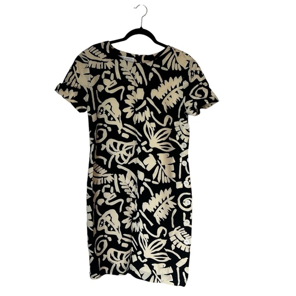 Maggy London by Kenneth Nolan Silk Dress Black Cream Floral Abstract Size 8 - Picture 1 of 6